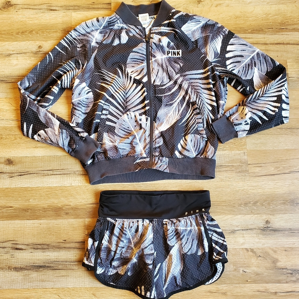 Victoria secret pink xs set Bomber jacket with Yoga styled shorts